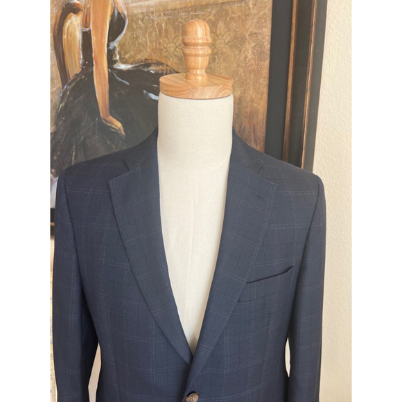 Men's Brooks Brothers Blazer, Navy Blue Plaid, Size 40S - Picture 3 of 7